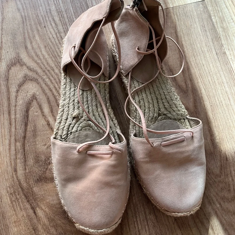 Eileen Fisher Leather Lace-Up Espadrille Sandal Toffee Cream Size 10